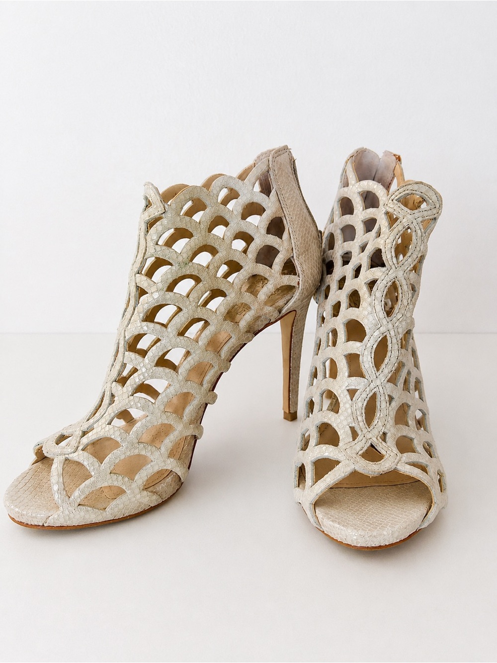 Vince Camuto Beige Cutout Peep-Toe Stiletto Booties